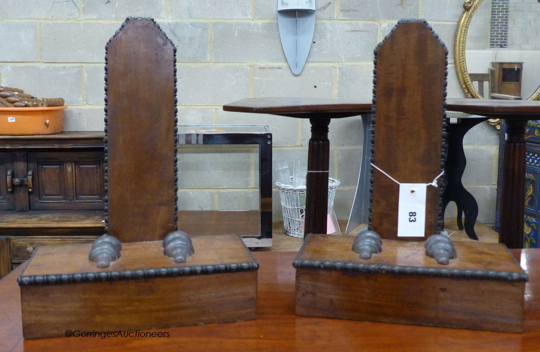 A pair of mahogany Gillows style plate stands, width 26cm, height 36cm